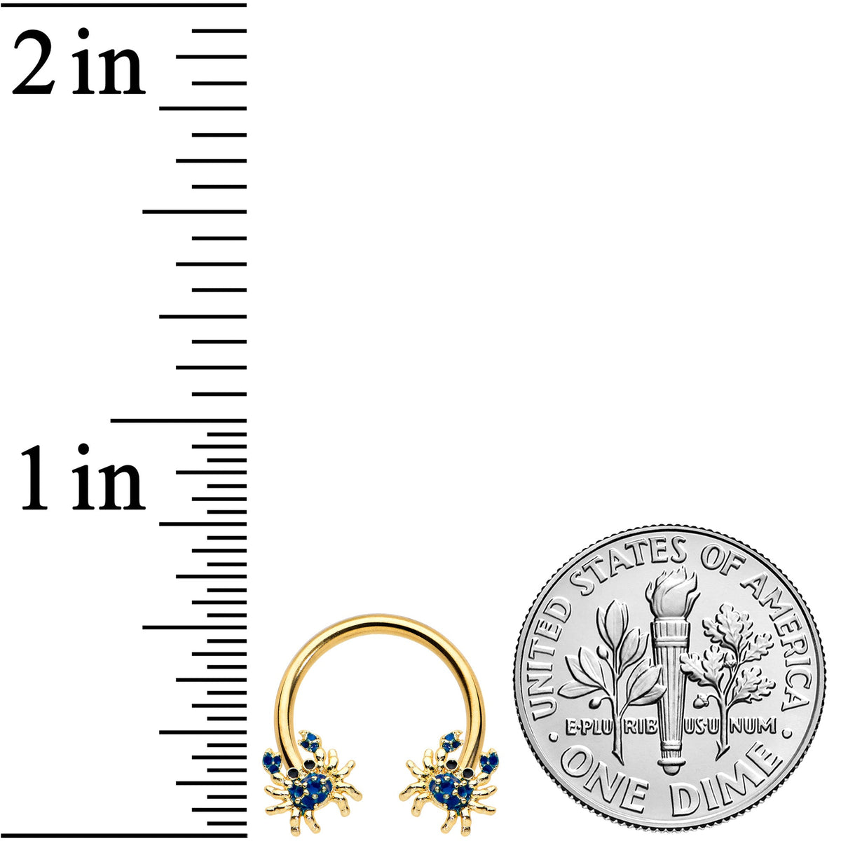 16G 3/8 Gold Tone Blue Crab Nautical Horseshoe Circular Barbell