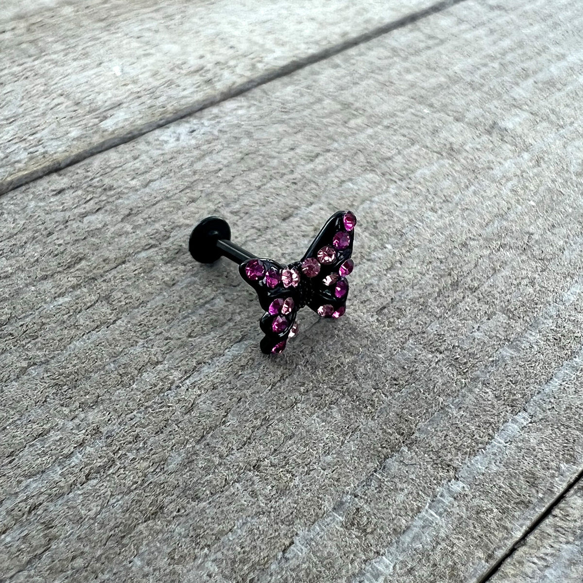 16G 5/16 Pink Gem Black Midnight Butterfly Labret Monroe Tragus
