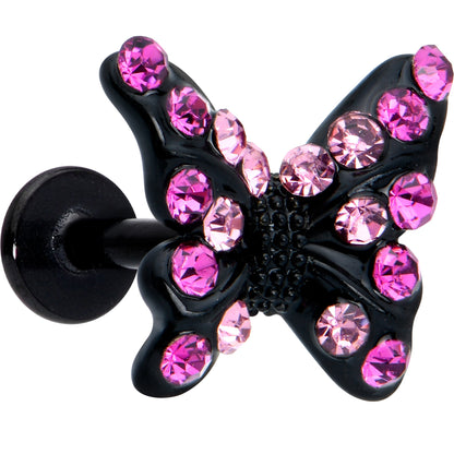 16G 1/4 Pink Gem Black Midnight Butterfly Labret