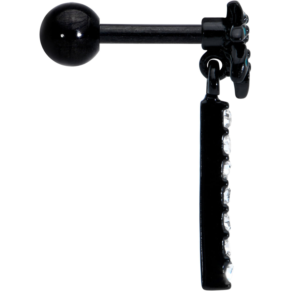 16G 1/4 Clear Gem Black Night Palm Tree Dangle Cartilage Earring