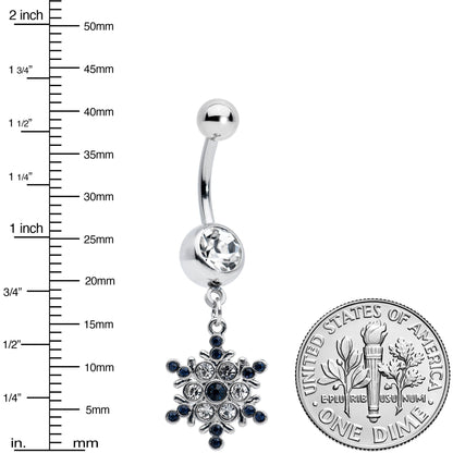 Clear Blue Gem Festive Snowflake Christmas Dangle Belly Ring