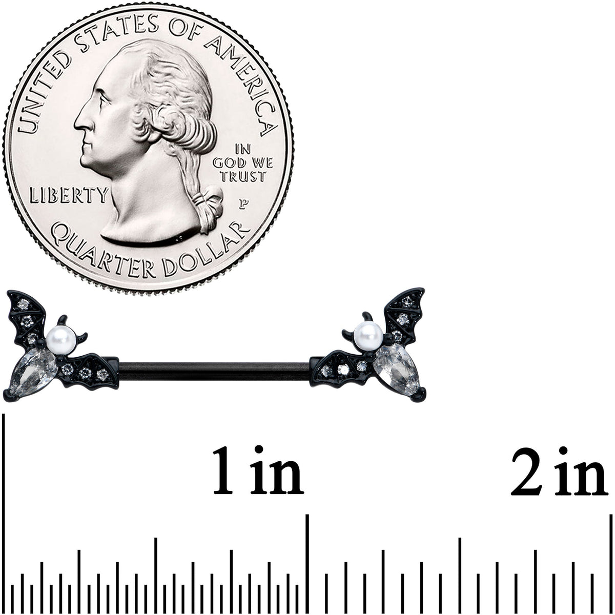 14G 5/8 Clear Gem Black Flying Bats Halloween Nipple Ring Set