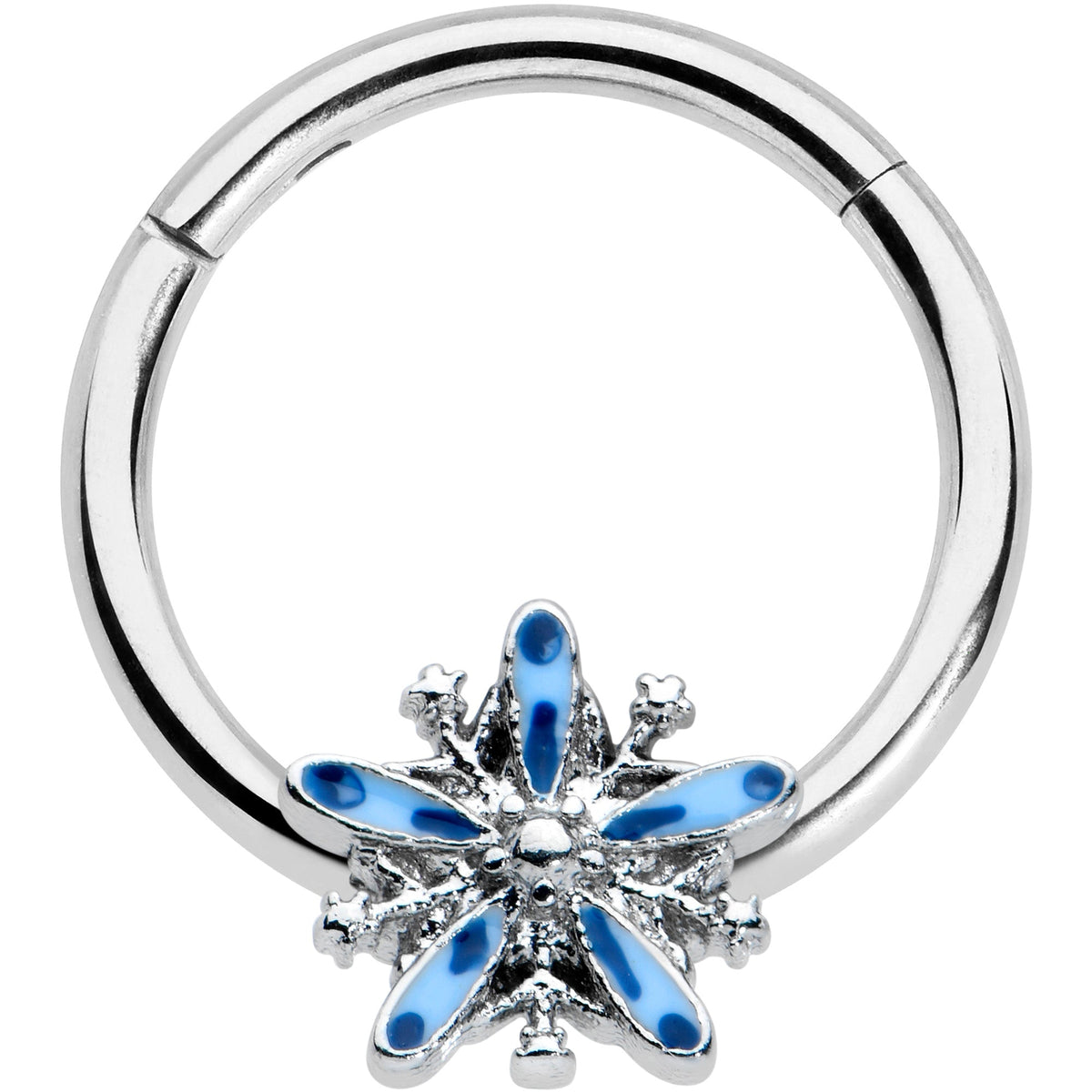 16G 3/8 Snowflake Blues Christmas Hinged Segment Ring