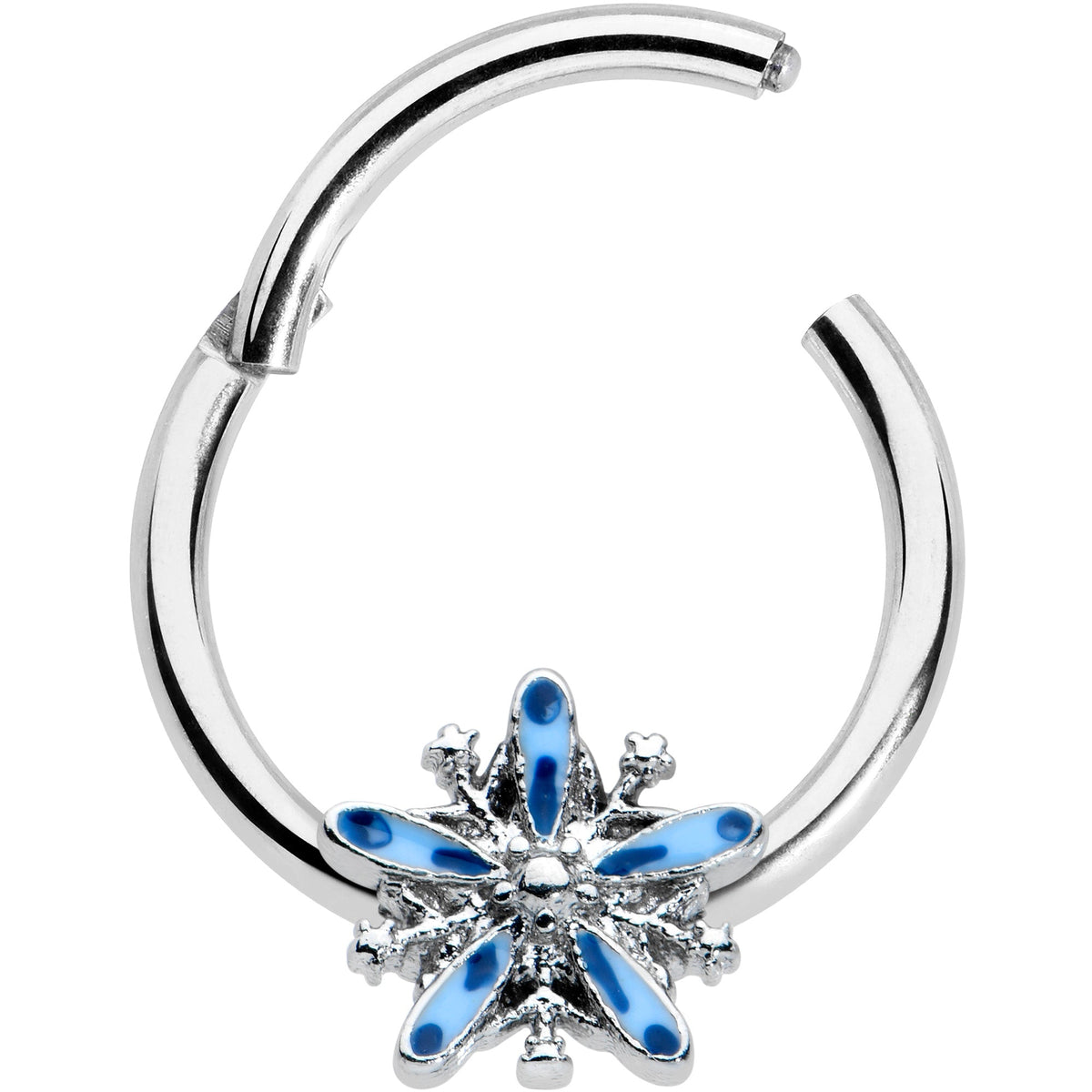 16G 3/8 Snowflake Blues Christmas Hinged Segment Ring