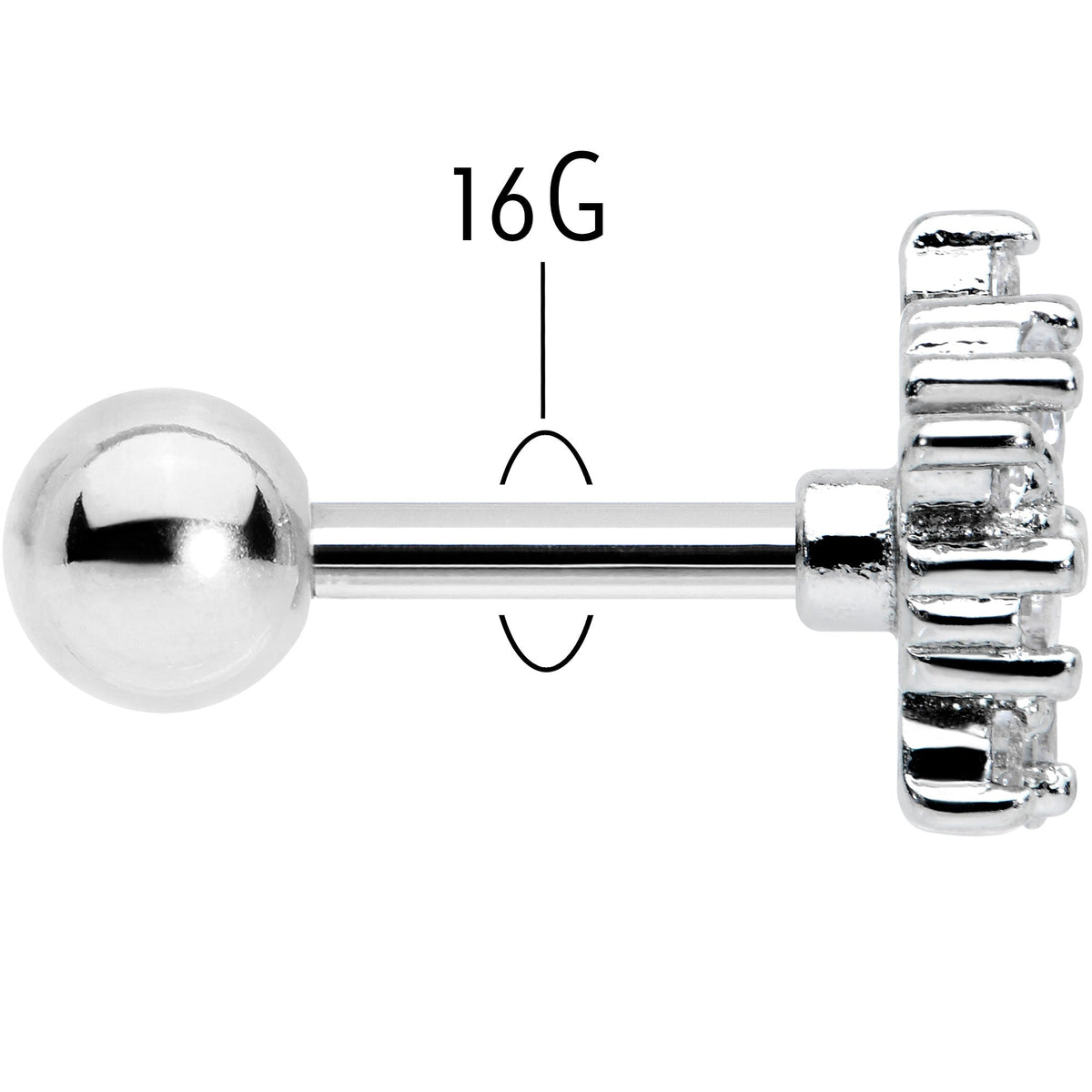 16G 1/4 Clear CZ Gem Floral Burst Cartilage Tragus Earring
