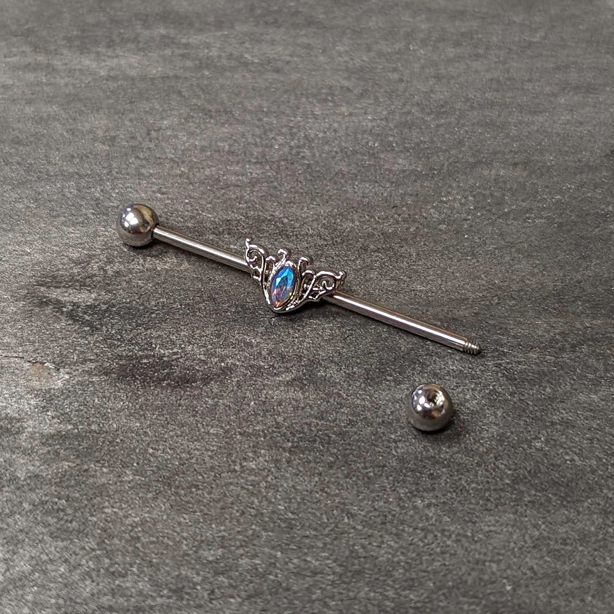 14G Aurora Gem Art Deco Style Waves Industrial Barbell 38mm