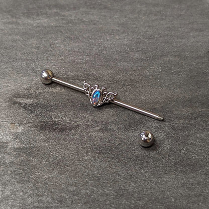 14G Aurora Gem Art Deco Style Waves Industrial Barbell 38mm