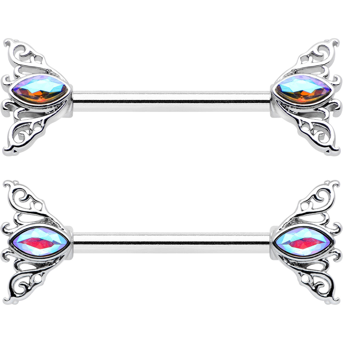 14G 9/16 Aurora Gem Deco Waves Barbell Nipple Ring Set