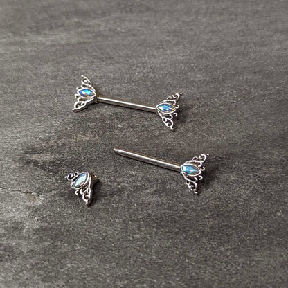 14G 9/16 Aurora Gem Deco Waves Barbell Nipple Ring Set