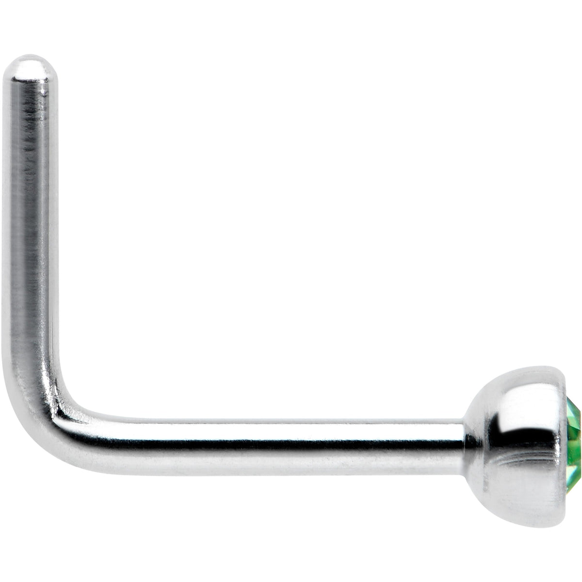 20G 1/4 Green Gem Press Fit L Shape Nose Ring