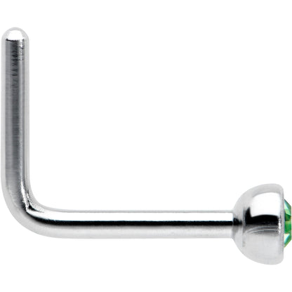 20G 1/4 Green Gem Press Fit L Shape Nose Ring