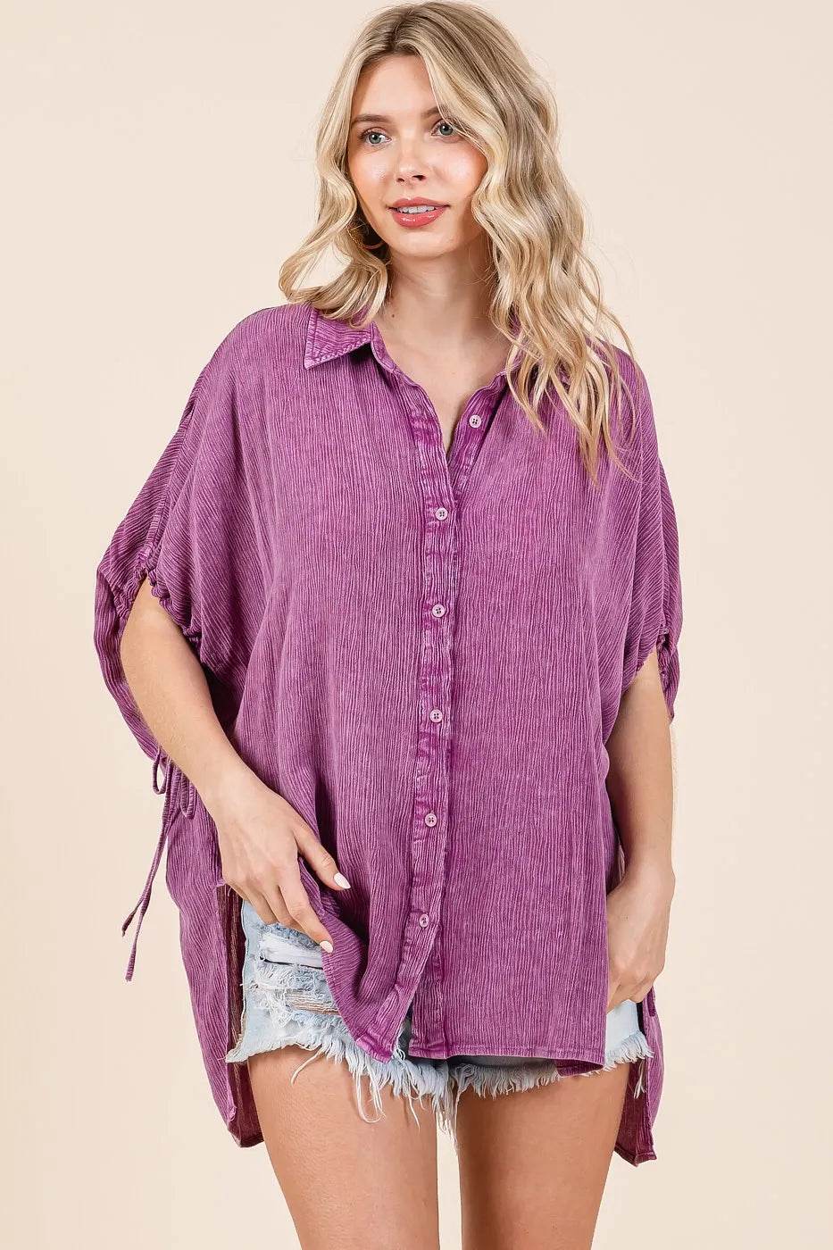 Mittoshop Mineral Wash Loose Fit Button Down Shirt