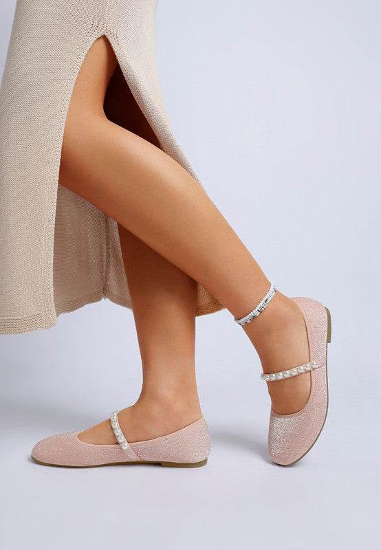 Corphee Pearl Strapped Glitter Ballerinas