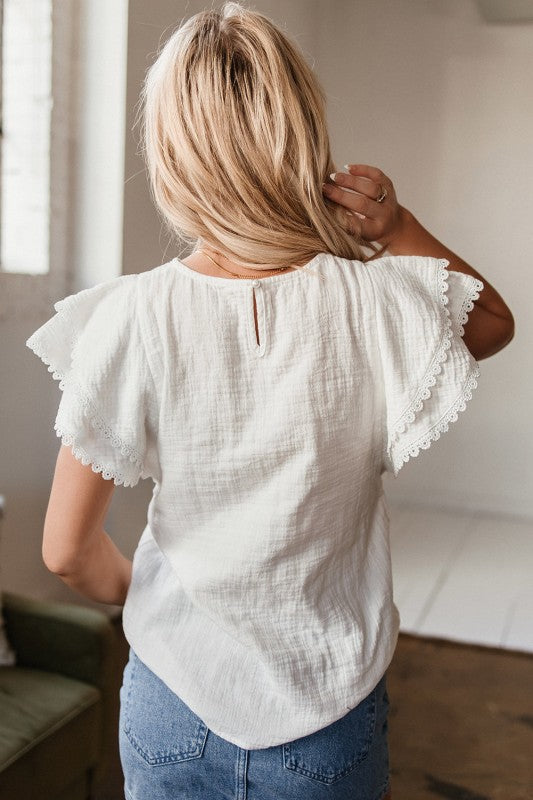 Soraya Crinkled Layered Ruffled Flutter Sleeve Blo