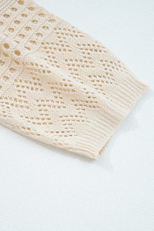 Solid Hollowed Knit Open Front Cardigan Sweater