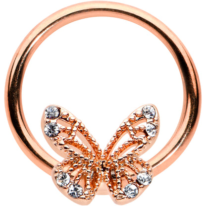 16G 3/8 Clear Gem Rose Gold Tone Airy Butterfly BCR Captive Ring