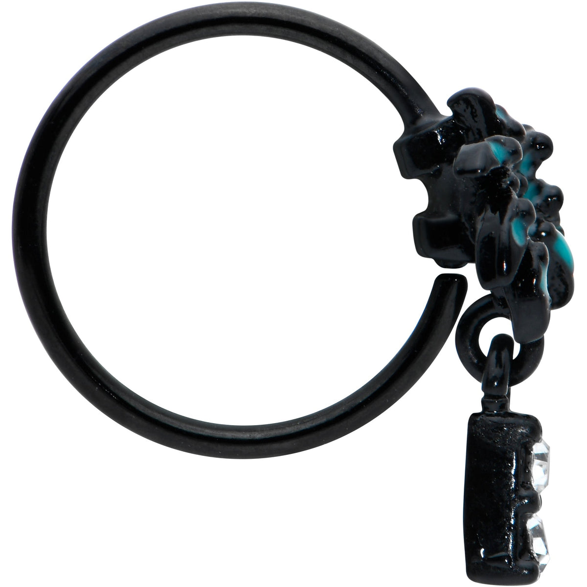 20G 5/16 Black Night Palm Tree Dangle Helix Circular Ring