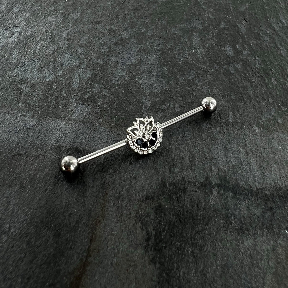 14G Blue Gem Abstract Arch Industrial Barbell 38mm