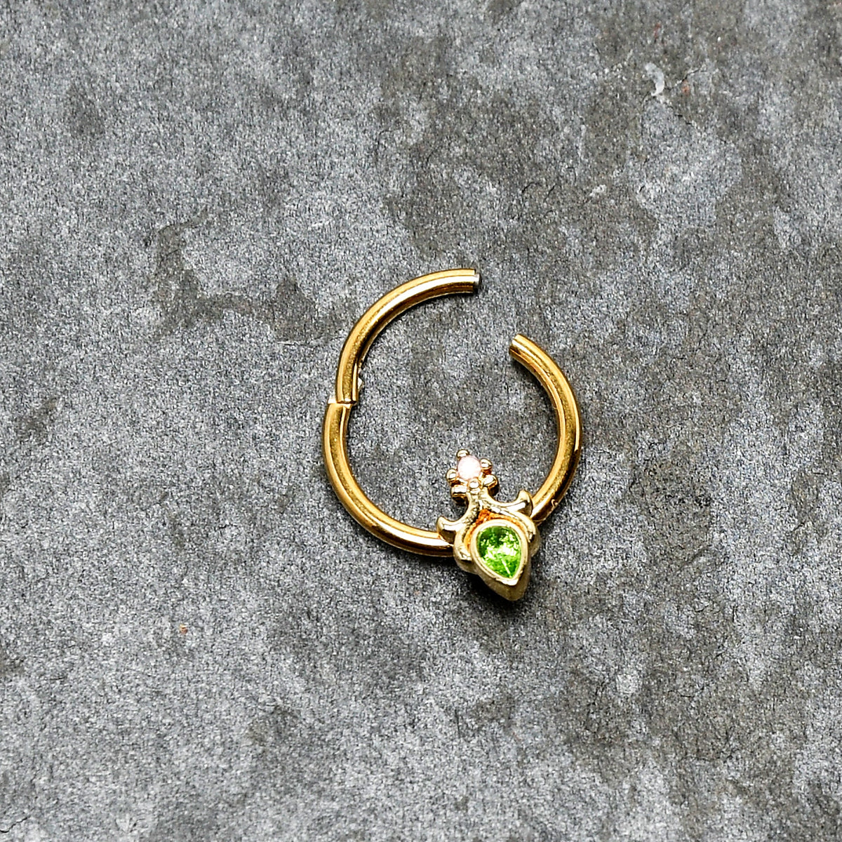 16G 3/8 Green Gem Gold Tone Shades of Spring Hinged Segment Ring