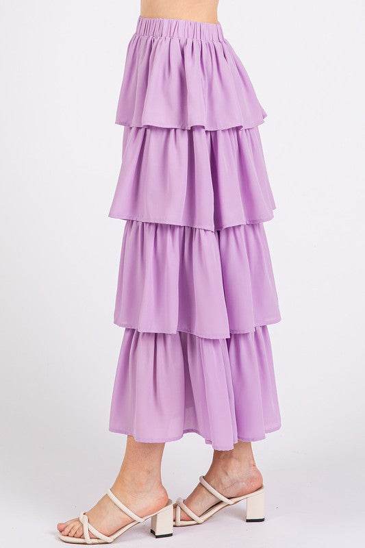 Mittoshop Chiffon Ruffle Layer Elastic Waist Midi Skirt