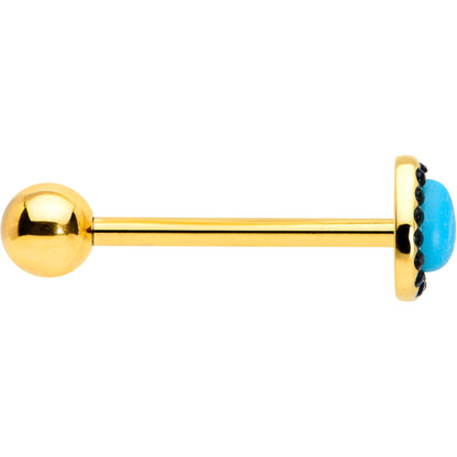 Gold Tone Southwestern Style Blue Drop Barbell Tongue Ring