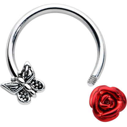 16G 3/8 Butterfly Red Rose Flower Horseshoe Circular Barbell