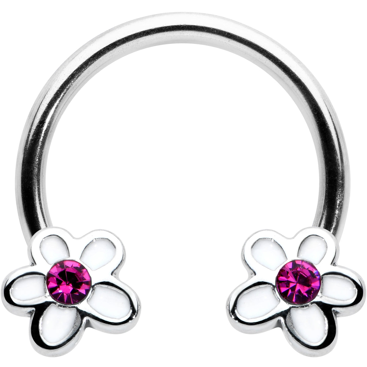 16G 3/8 Pink Gem Daisy Flowers Horseshoe Circular Barbell
