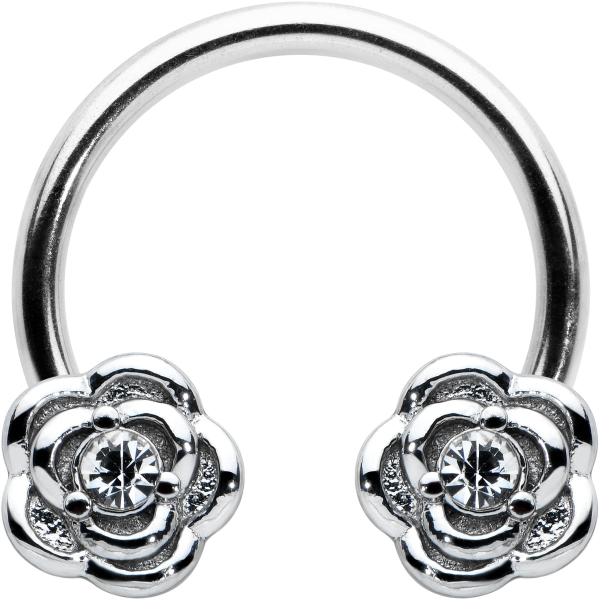 16G 3/8 Textured Blooming Flowers Horseshoe Circular Barbell
