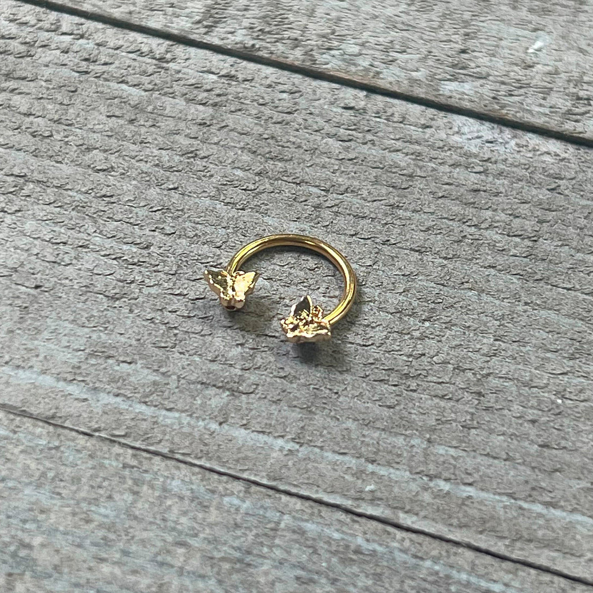 16G 3/8 Gold Tone Burnished Butterflies Horseshoe Circular Barbell