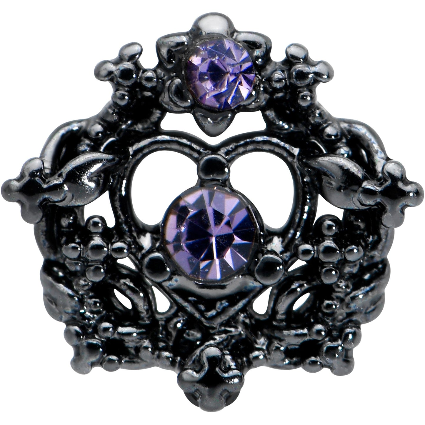 20G 7.5mm Purple Gem Regal Black Crown Heart L Shape Nose Ring