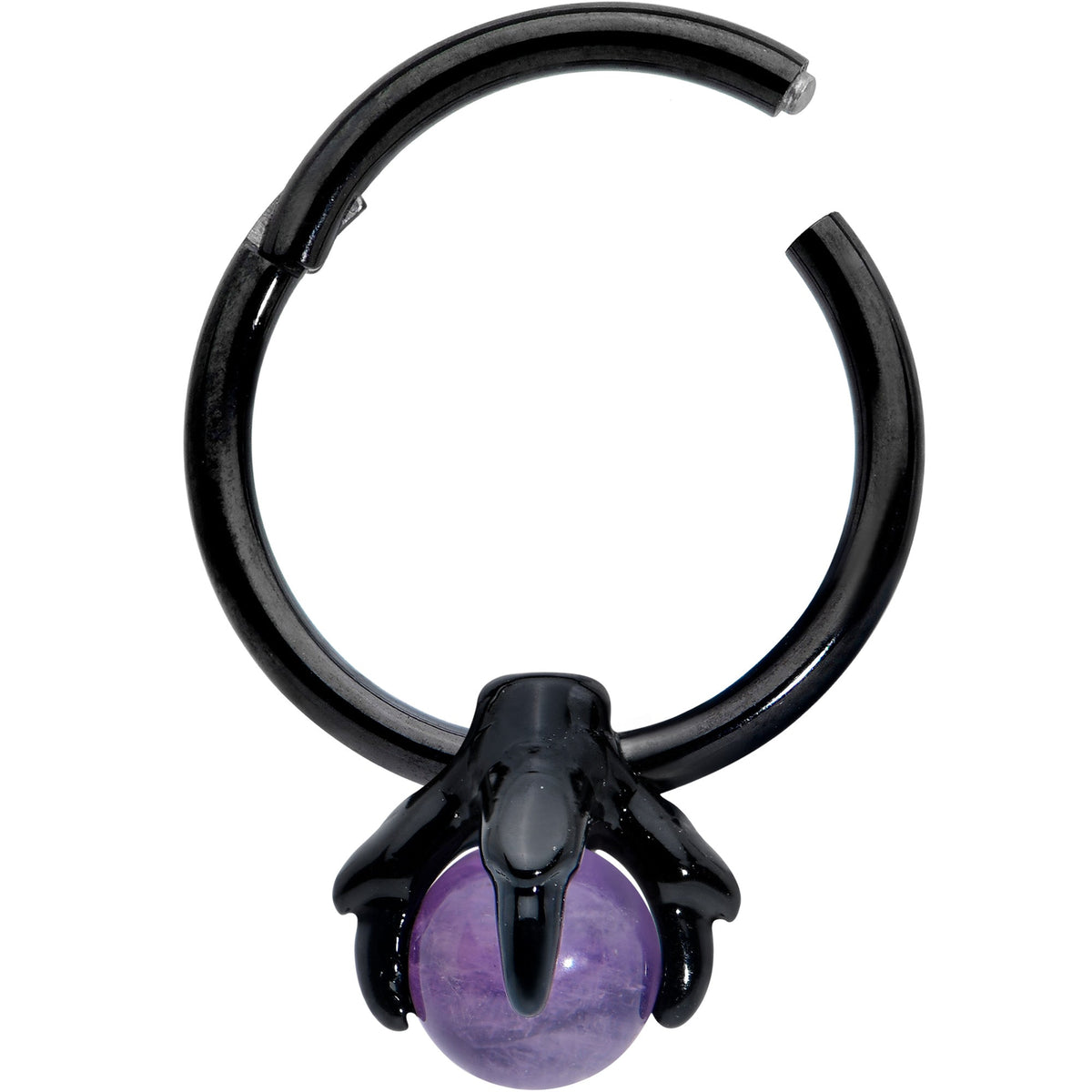 16G 3/8 Purple Amethyst Black Claw Hand Hinged Segment Ring