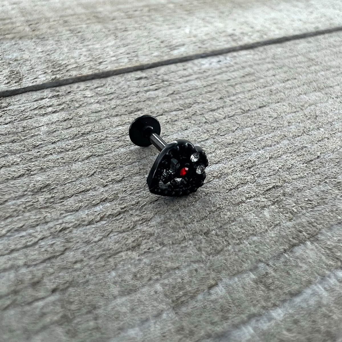 16G 5/16 Red Clear Gem Black Heart Key Labret Monroe Tragus