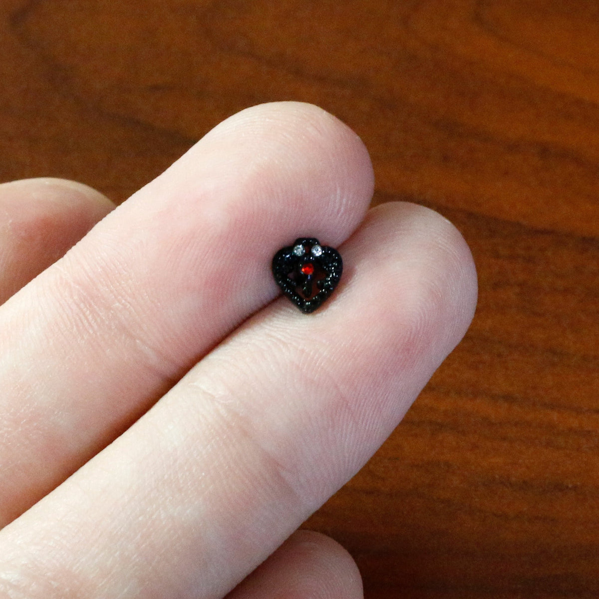 16G 5/16 Red Clear Gem Black Heart Key Labret Monroe Tragus