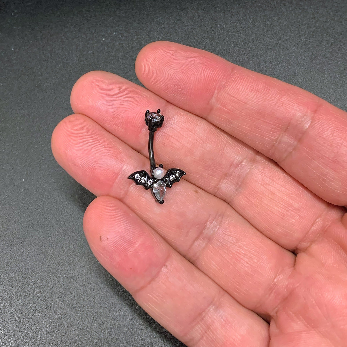 Clear Gem Black Vampire Bat Halloween Double Mount Belly Ring