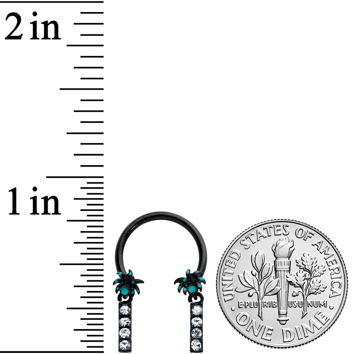 16G 3/8 Clear Gem Black Night Palm Tree Dangle Horseshoe
