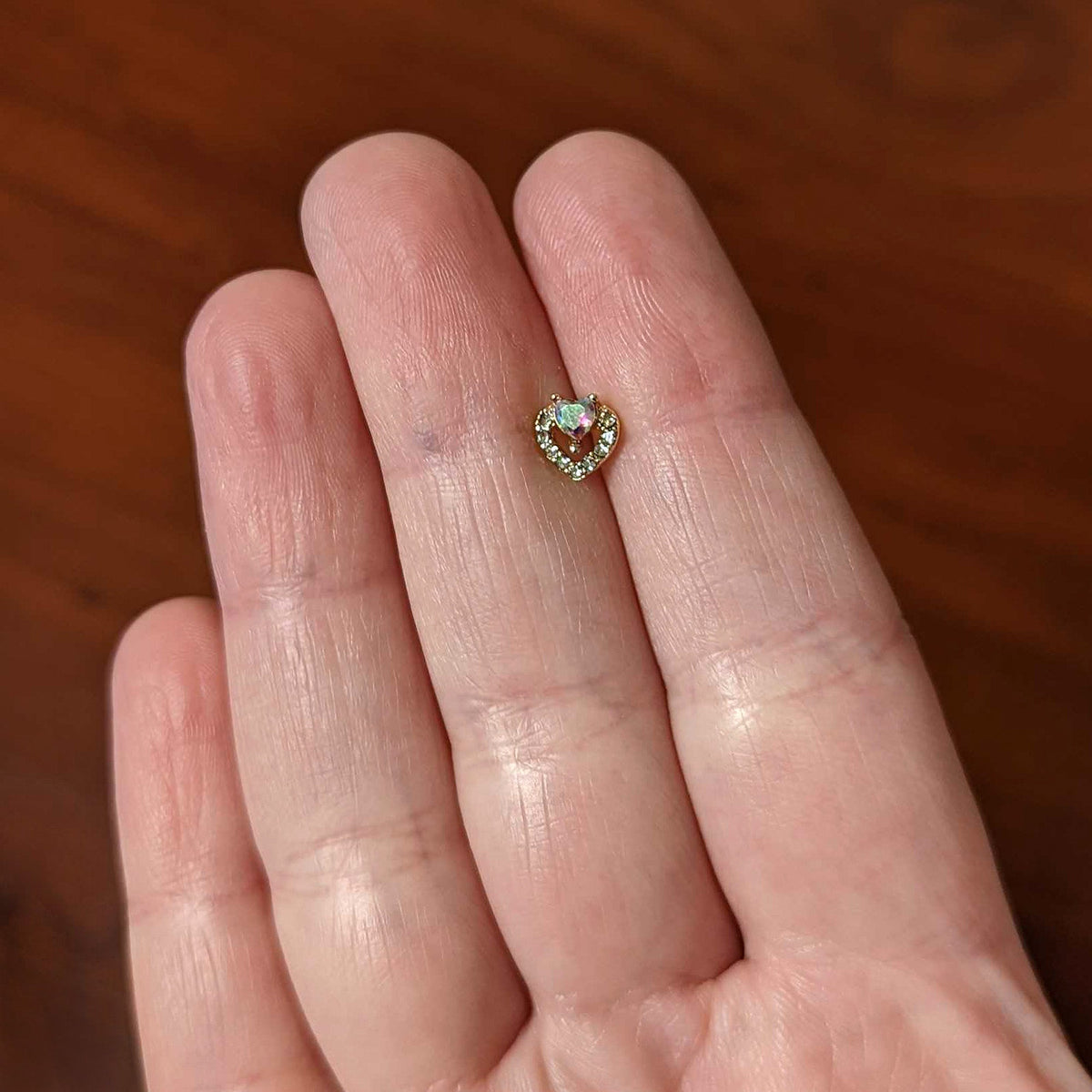 20G 1/4 Aurora Gem Gold Tone Rococo Heart L Shape Nose Ring