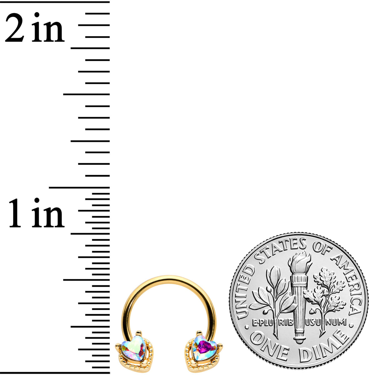 16G 3/8 Aurora Gem Gold Tone Duo Heart Horseshoe Circular Barbell