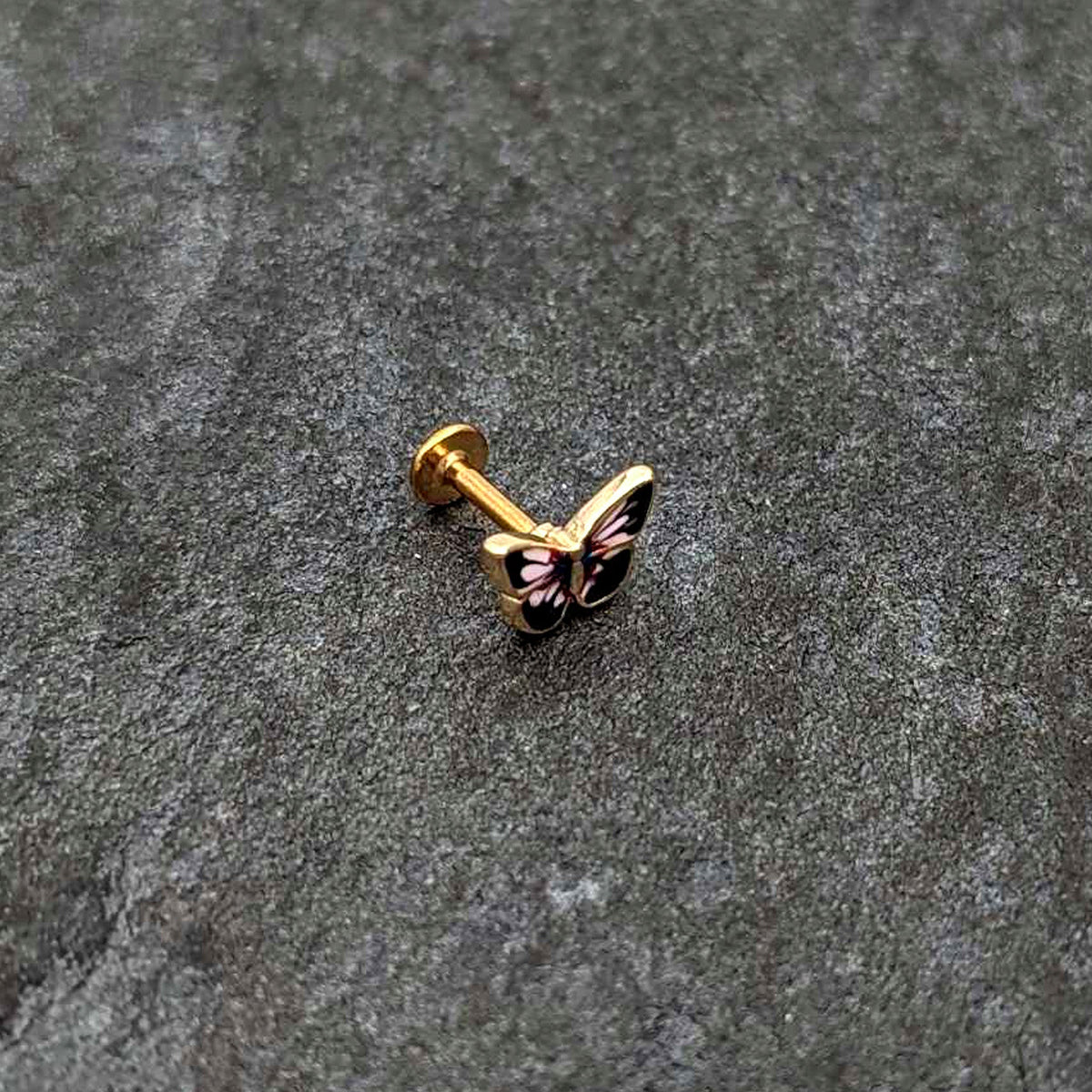 16G 1/4 Gold Tone Red Pink Blue Butterfly Labret Monroe Tragus