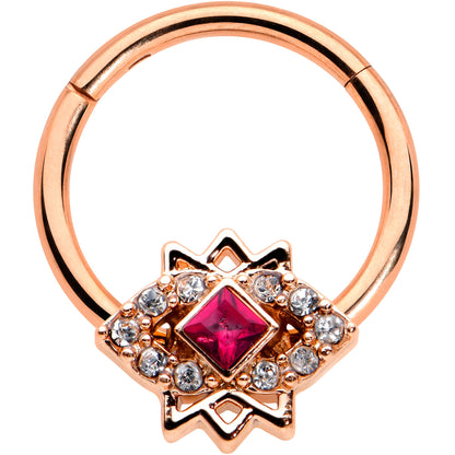 16G 3/8 Red Gem Rose Gold Tone Octogram Star Hinged Circular Ring