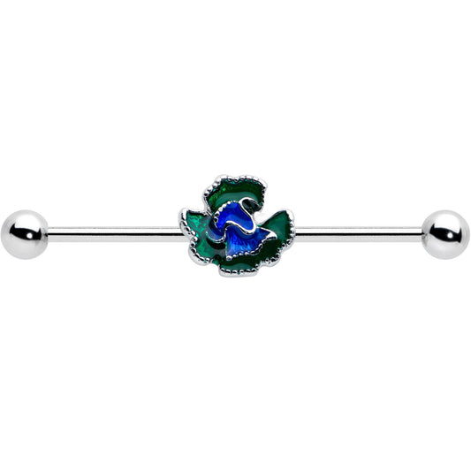 14G Spring Flower Green Blue Industrial Barbell 38mm