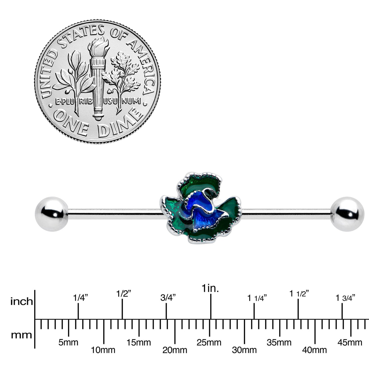 14G Spring Flower Green Blue Industrial Barbell 38mm