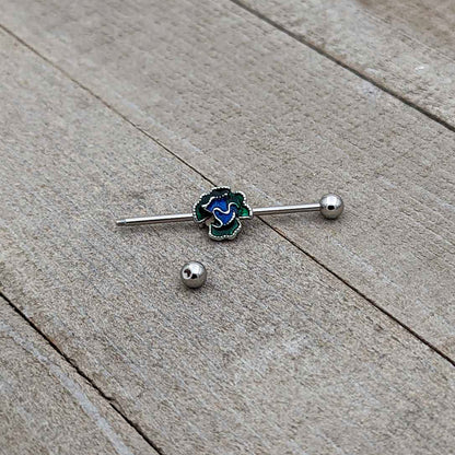 14G Spring Flower Green Blue Industrial Barbell 38mm