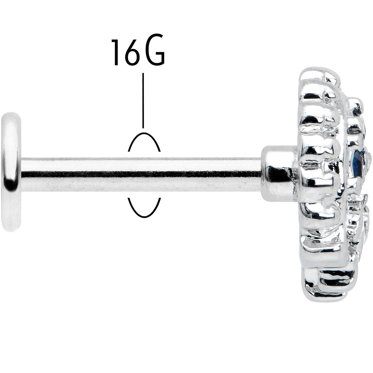 16G 5/16 Blue Clear Gem Abstract Arch Labret Monroe Tragus