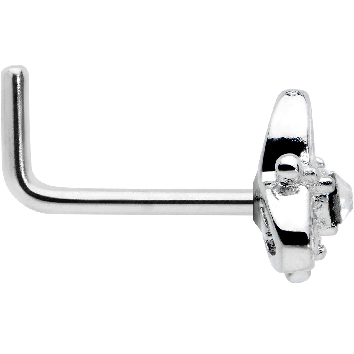 20G 1/4 Clear CZ Gem Triple Heart Triquetra L Shape Nose Ring