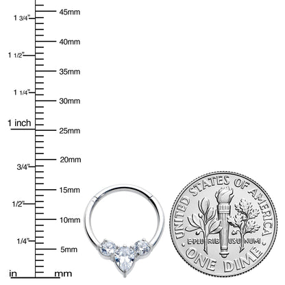 16G 3/8 Clear CZ Gem Triple Elegance Hinged Segment Ring