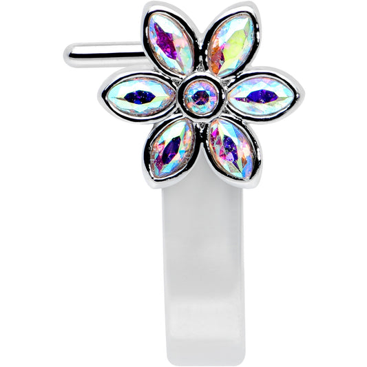 20G 1/4 Aurora Gem Fancy Flower Faux Hoop L Shape Nose Ring