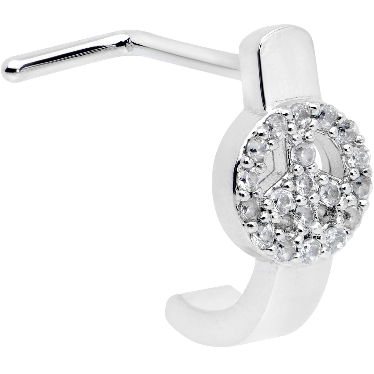 20G 1/4 Clear Gem Retro Peace Sign Faux Hoop L Shape Nose Ring
