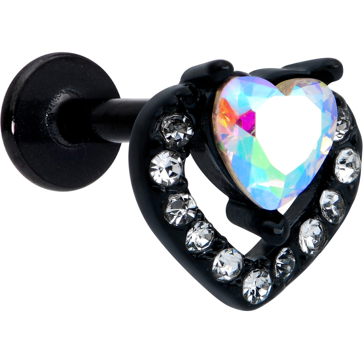 16G 5/16 Aurora Gem Black Rococo Hearts Labret Monroe Tragus