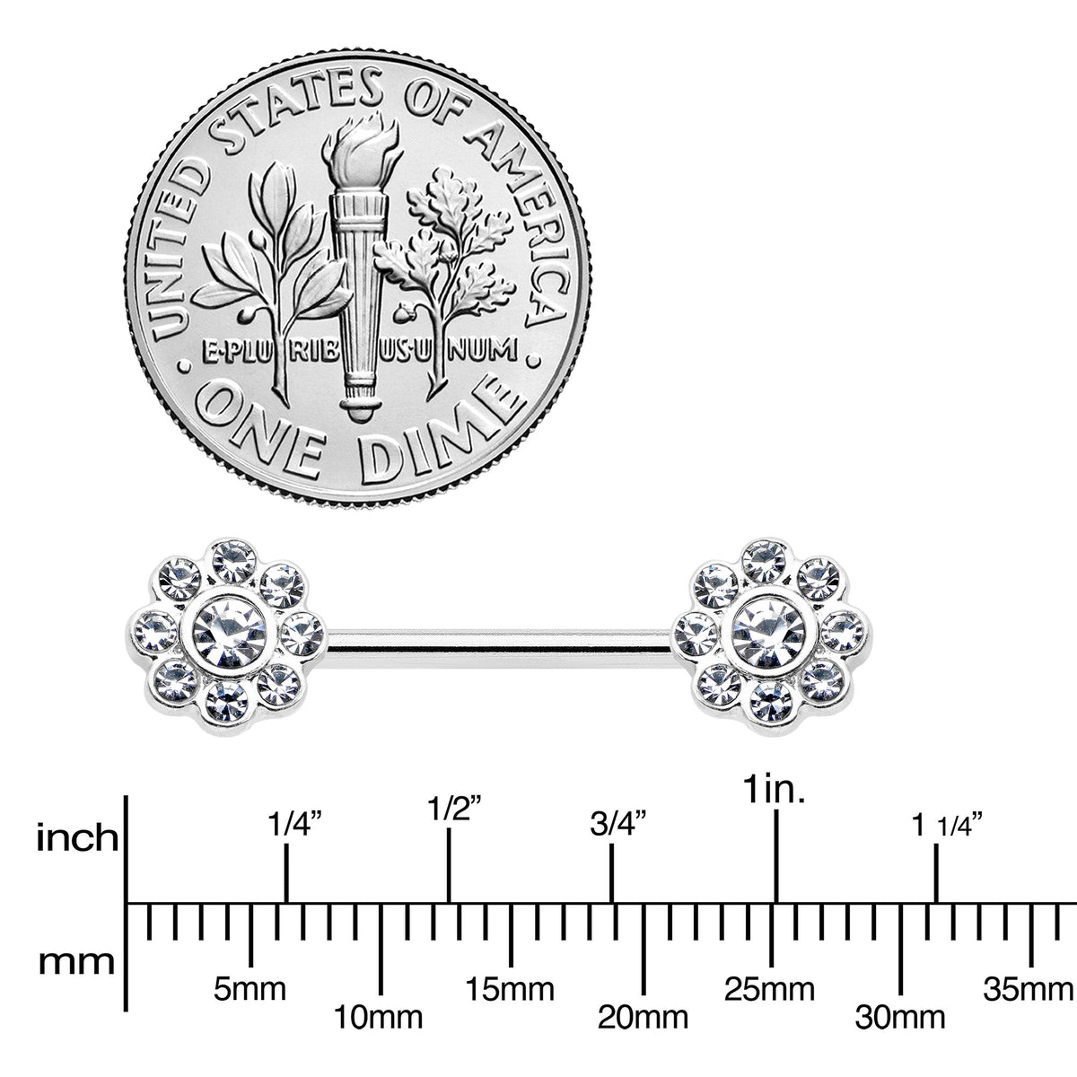14G 9/16 Clear Gem Whimsy Flower Barbell Nipple Ring Set