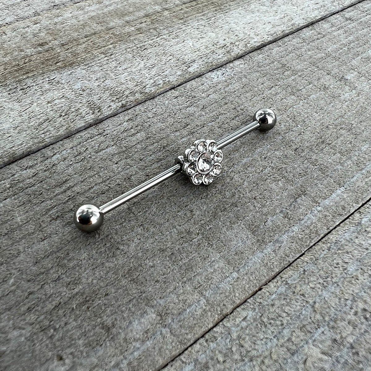 14G Clear Gem Whimsy Flower Industrial Barbell 38mm